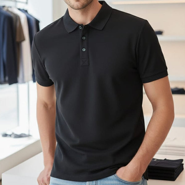 Men’s Solid Black Polo T-Shirt Smart Casual Everyday Wear