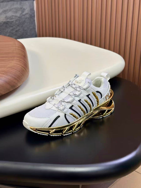 Branded  White & Gold Men’s Sneakers Bold Designer Sports Shoes