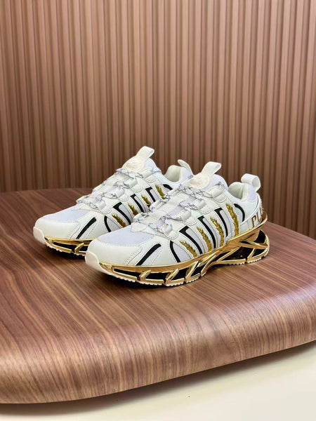 Branded  White & Gold Men’s Sneakers Bold Designer Sports Shoes