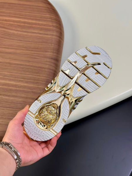 Branded  White & Gold Men’s Sneakers Bold Designer Sports Shoes