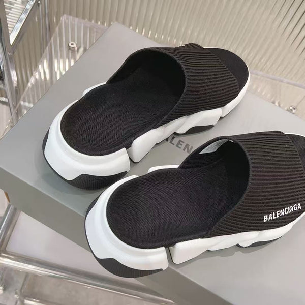 Luxury Brand  Knit Strap Chunky Slide Sandals  Black & White