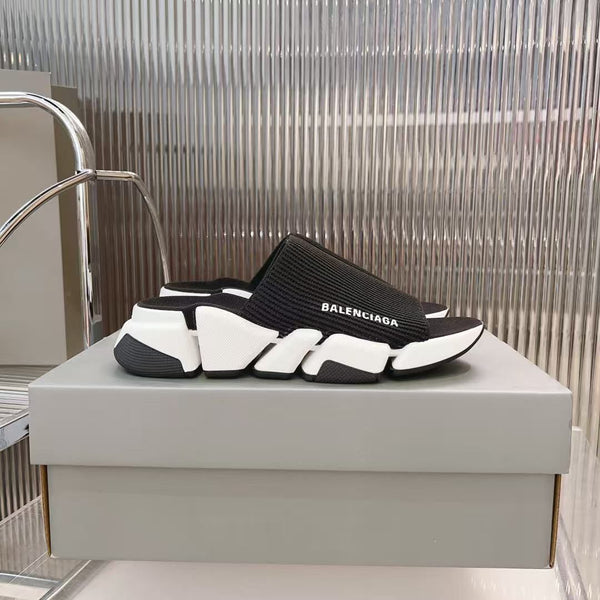 Luxury Brand  Knit Strap Chunky Slide Sandals  Black & White