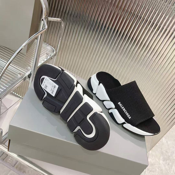 Luxury Brand  Knit Strap Chunky Slide Sandals  Black & White