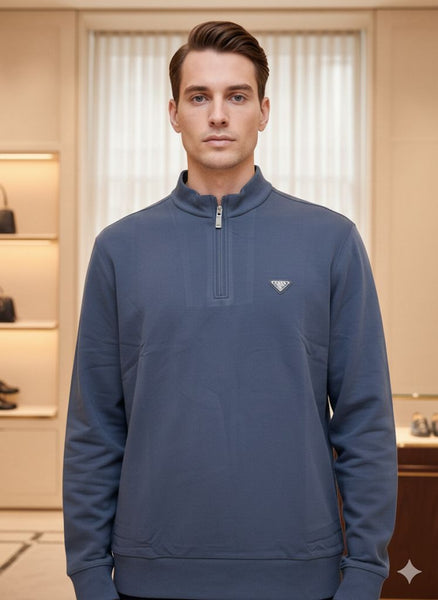 Men’s Solid Blue Half-Zip T-Neck T-shirt