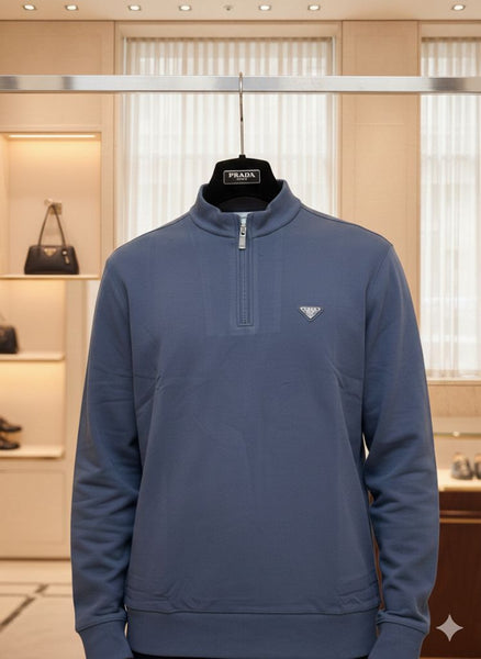 Men’s Solid Blue Half-Zip T-Neck T-shirt