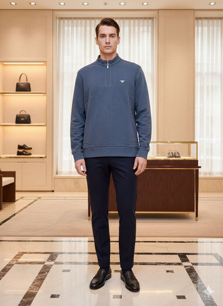 Men’s Solid Blue Half-Zip T-Neck T-shirt