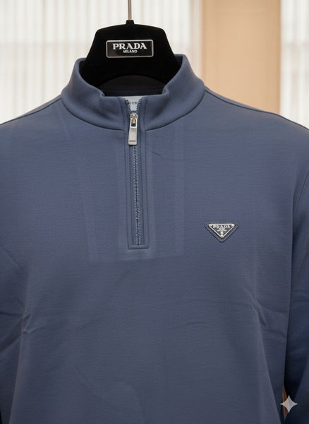 Men’s Solid Blue Half-Zip T-Neck T-shirt
