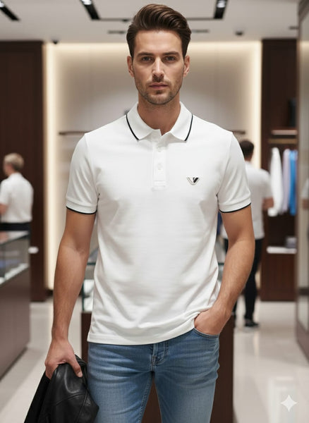 Men’s Premium White Polo T-Shirt, Smart Casual Fit