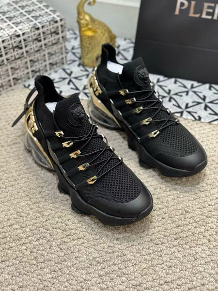 Luxury Black & Gold Sports Sneakers for Men | Premium Cushioned Designer Shoes