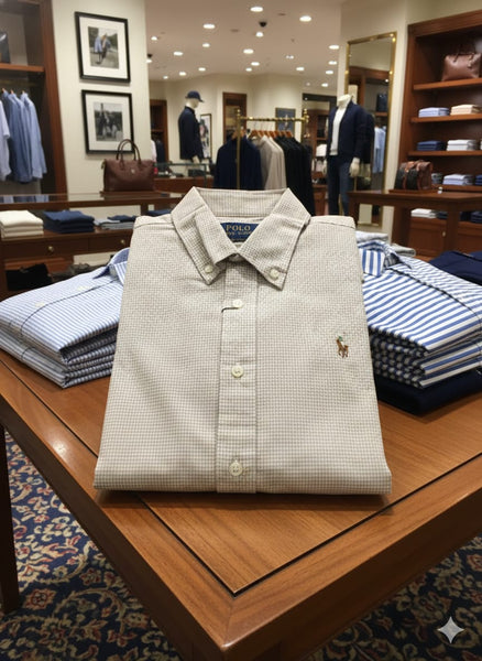 Men’s Premium Light Beige Checked Cotton Casual Shirt