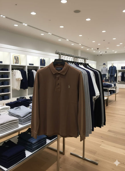 Classic Brown Long-Sleeve Polo T-Shirt – Smart Casual Style