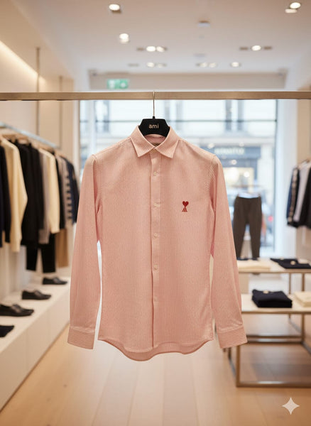 Men’s Elegant  Textured Shirt with Embroidered Heart Detail