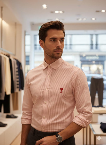 Men’s Elegant  Textured Shirt with Embroidered Heart Detail