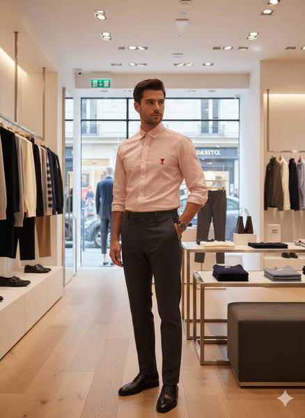 Men’s Elegant  Textured Shirt with Embroidered Heart Detail