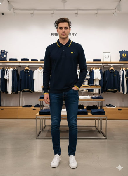Men’s Classis Long-Sleeve Polo Shirt with Tipped Collar