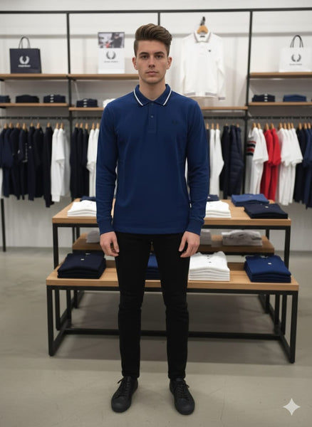 Imported Brand Men’s Classic Navy Long-Sleeve Polo Shirt
