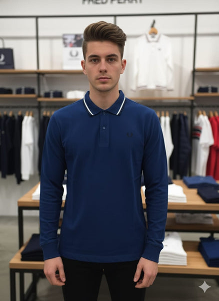 Imported Brand Men’s Classic Navy Long-Sleeve Polo Shirt