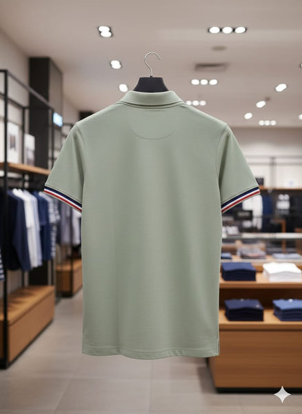 Men’s Premium Sage Green Polo T-Shirt Classic Fit with Tipped Sleeves