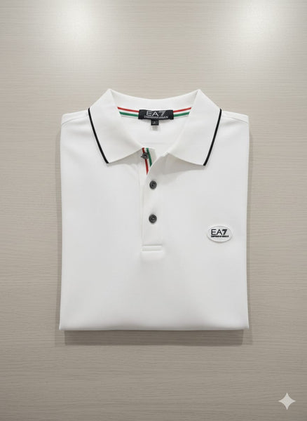 Men’s Premium White Full Sleeve Polo T-Shirt Classic Collar with Logo Detail