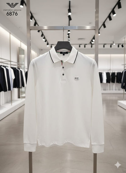 Men’s Premium White Full Sleeve Polo T-Shirt Classic Collar with Logo Detail