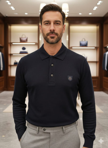 Imported Black Full-Sleeve Polo T-Shirt Elegant Classic Fit