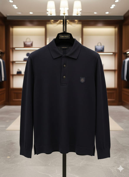 Imported Black Full-Sleeve Polo T-Shirt Elegant Classic Fit