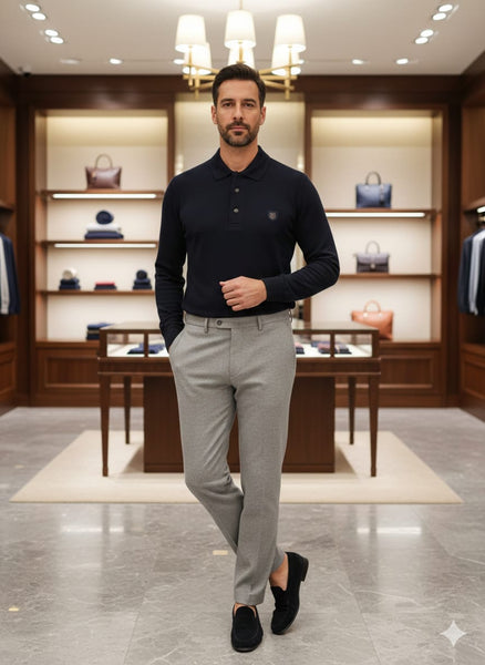 Imported Black Full-Sleeve Polo T-Shirt Elegant Classic Fit