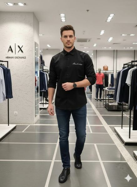 Men’s Premium Black Solid Shirt Minimal Logo Detail Smart Casual & Formal Wear
