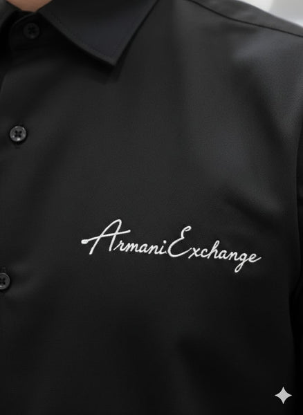 Men’s Premium Black Solid Shirt Minimal Logo Detail Smart Casual & Formal Wear