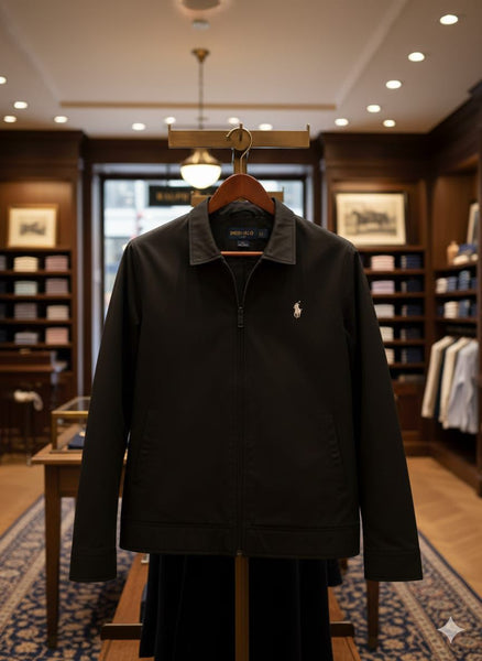 Luxury Imported Men’s Classic Black Zip-Up Jacket