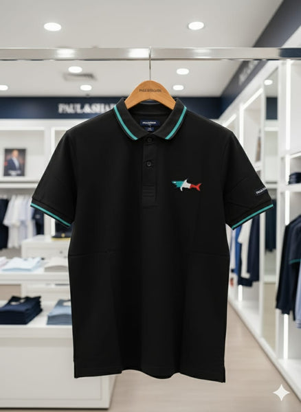 Men’s Premium Black Polo T-Shirt with Contrast Collar & Logo