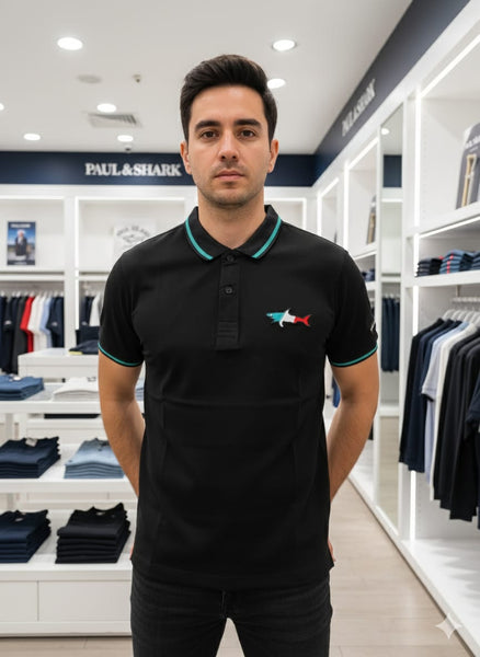 Men’s Premium Black Polo T-Shirt with Contrast Collar & Logo