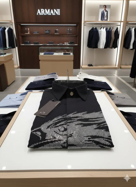 Premium Brand Eagle Print Black Shirt Bold Luxury Style