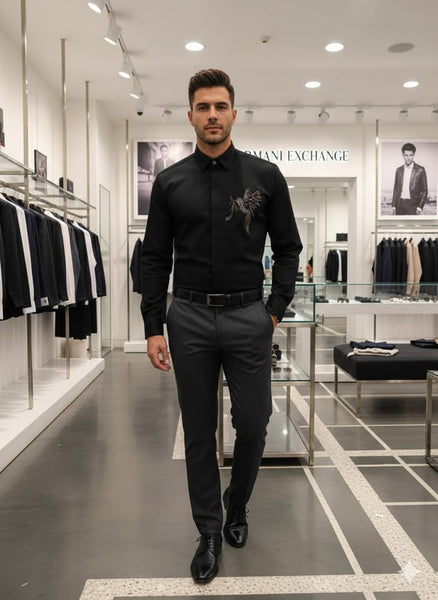 Premium Black Shirt Elegant Angel Wing Design