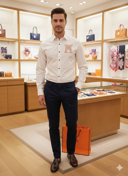Men’s Luxury Designer White Shirt with Iconic “H” Logo