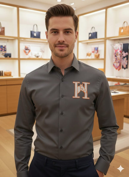 Premium  Designer Grey Shirt with Embroidered Iconic “H” Logo