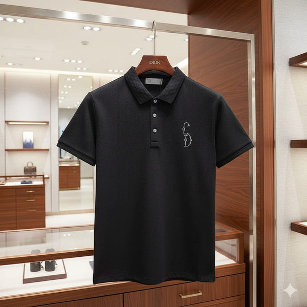 Luxurious  Embossed Collar  T-shirt with Embroidered Logo