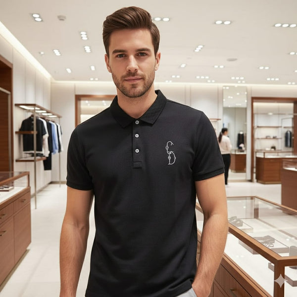 Luxurious  Embossed Collar  T-shirt with Embroidered Logo