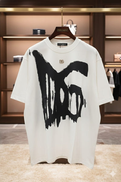 Luxury imported  White Graphic T-Shirt – Bold Paint Logo Design
