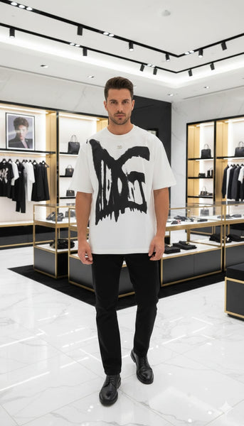 Luxury imported  White Graphic T-Shirt – Bold Paint Logo Design