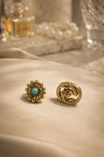 Elegant Gold Single-Ear Stud Earrings with Turquoise Accent