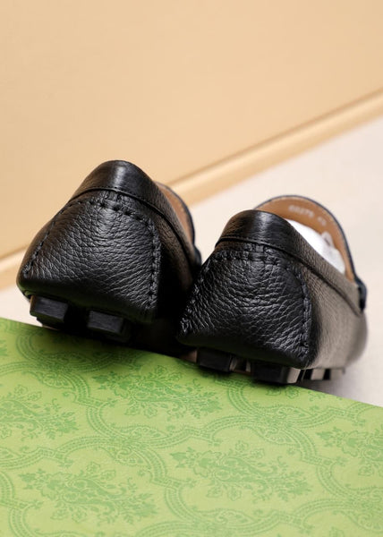 Luxury Black Leather Slip-On Loafers with Iconic Buckle