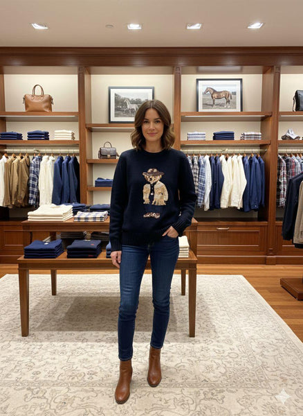 Women’s Premium Navy Blue Pullover with Bear Design