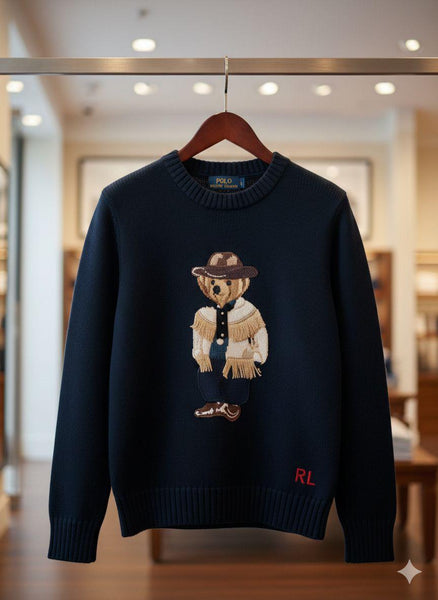 Women’s Premium Navy Blue Pullover with Bear Design