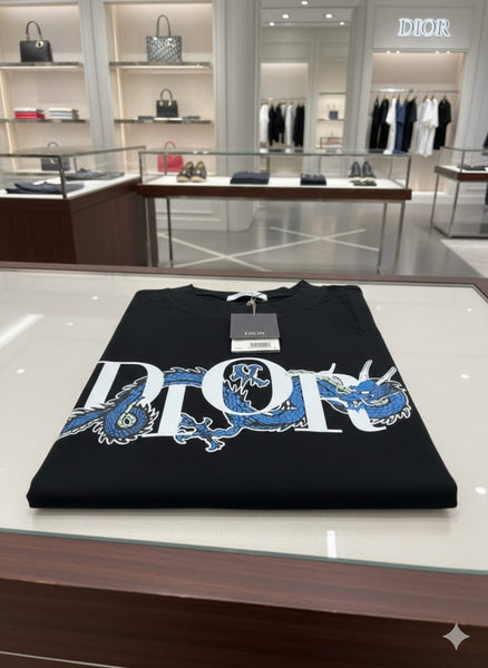Luxury Black Dragon Print Designer Drop Shoulder T-Shirt