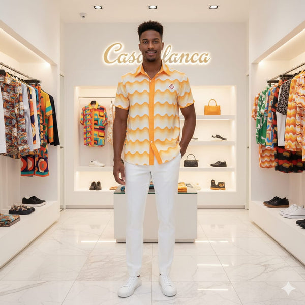 Stylish Yellow Wave Print Casual Shirt for Men
