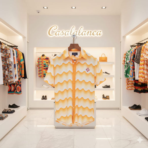 Stylish Yellow Wave Print Casual Shirt for Men