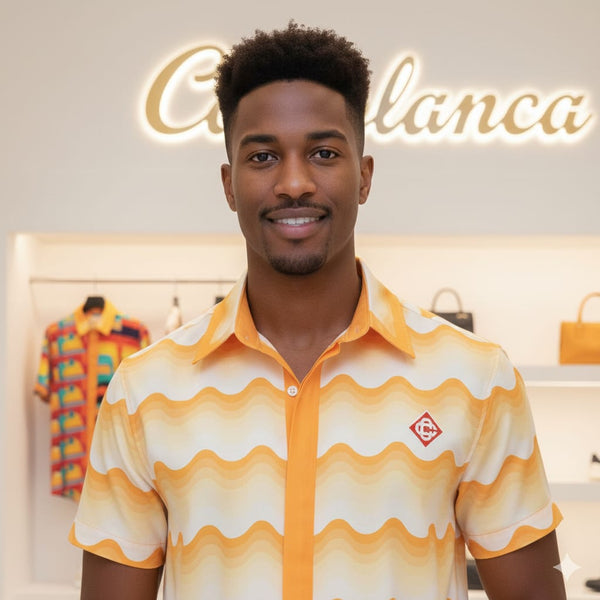 Stylish Yellow Wave Print Casual Shirt for Men