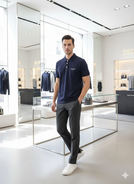Elegant Navy Blue Polo with Minimal Logo