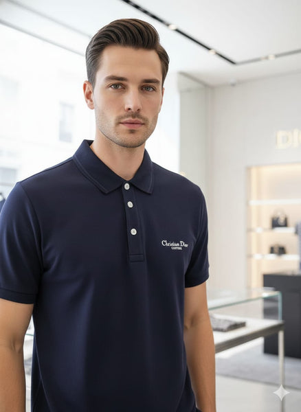 Elegant Navy Blue Polo with Minimal Logo